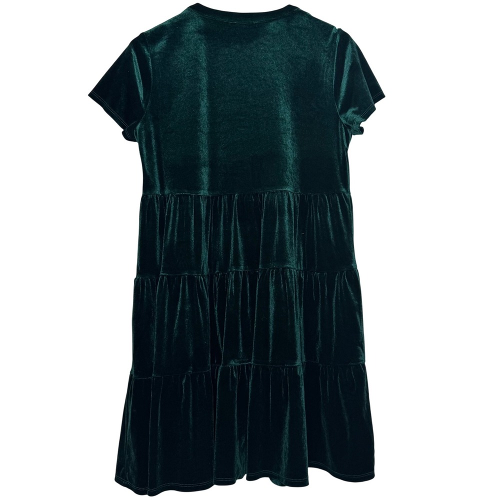 Skies Are Blue Dress XS Green Velvet Short Sleeve Tiered Festive Party Cocktail - Picture 4 of 6